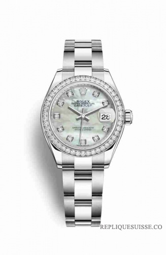 Copie Montre Rolex Datejust 28 White Rolesor Oystersteel or blanc 18 ct RBR Blanc nacre sertie de diamants Cadran m279384rbr-0012