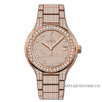 Réplique Bracelet Hublot Classic Fusion King Gold Full Pave