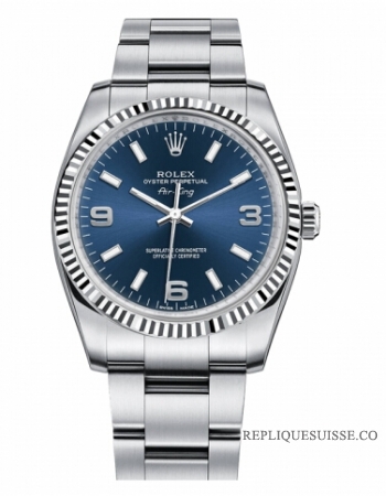 Réplique Rolex Air-King Blanc or Fluted Bezel bleu cadran 114234 BLAO Mon 114234 BLAO