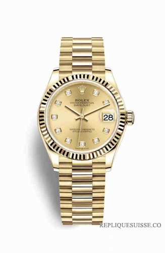 Copie Montre Rolex Datejust 31 Or jaune 18 carats 278278 Champagne-couleur diamants Cadran m278278-0009