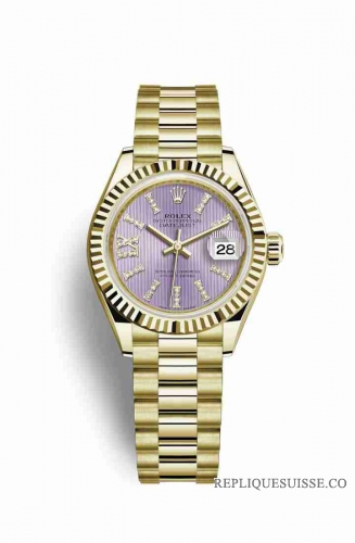 Copie Montre Rolex Datejust 28 or jaune 18 ct Set de diamants lilas Cadran m279178-0011