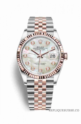 Copie Montre Rolex Datejust 36 Everose Roles ou Oystersteel 18 ct Everose or 126231 Blanc nacre sertie de diamants Cadran m126231-0021