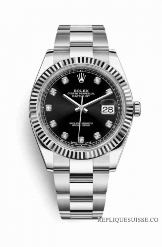 Copie Montre Rolex Datejust 41 White Rolesor Oystersteel or blanc 18 ct 126334 diamants noirs ensemble Cadran m126334-0011