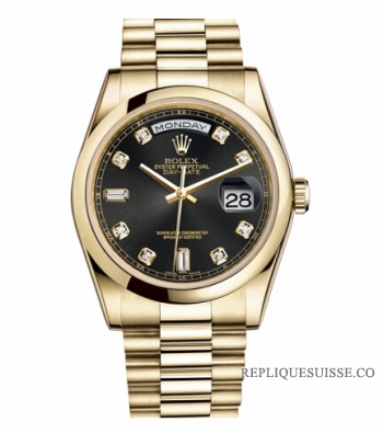 Rolex Day Date Or jaune Noir cadran 118208 BKDP