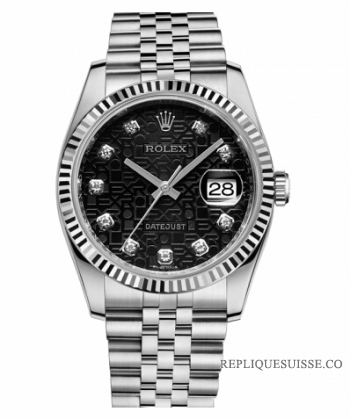 Réplique Rolex Datejust 36mm acier cadran noir Jubile Jubile Bracelet 116234 BKJDJ