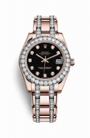 Copie Montre Rolex Pearlmaster 34 18 ct Everose or Noir ensemble diamants Cadran m81285-0041