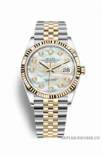 Copie Montre Rolex Datejust 36 Jaune Rolesor Oystersteel or jaune 18 ct 126233 Nacre blanche sertie de diamants Cadran m126233-0023