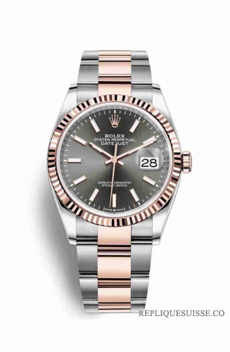 Copie Montre Rolex Datejust 36 Everose Roles ou Oystersteel 18 ct Everose or 126231 rhodium fonce Cadran m126231-0014