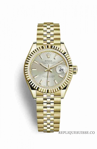 Copie Montre Rolex Datejust 28 Or jaune 18 ct Argent Cadran m279178-0006