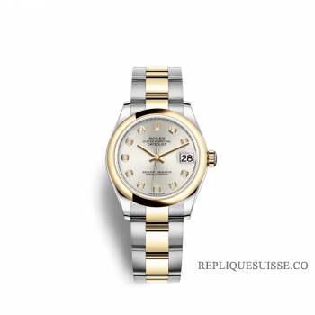 Rolex Datejust 31 Oystersteel or jaune 18 ct M278243-0019 Argent serti de diamants Cadran