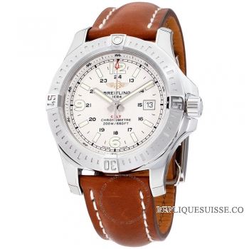 Breitling Colt 44 Quartz Cadran Argent Bracelet en cuir marron Hommes A7438811 / G792-437X