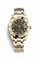 Copie Montre Rolex Pearlmaster 34 Or jaune 18 ct Nacre noire sertie de diamants Cadran m81318-0023