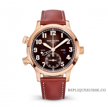 Patek Philippe Calatrava Duree du voyage pilote en or rose / brun 7234R-001 Montres Copie