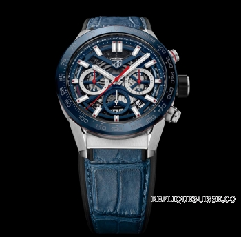 Copie Montre TAG Heuer Carrera Calibre Heuer 02 43 Acier Inoxydable/Bleu Ceramique/Alligator CBG2011.FC6430