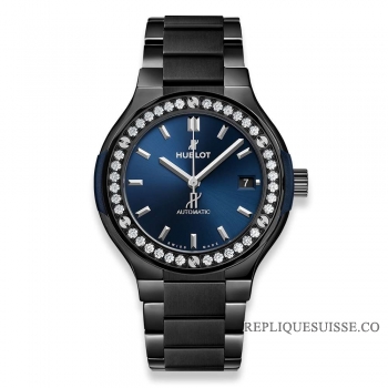 Réplique Bracelet Hublot Classic Fusion Ceramique Bleu Diamants