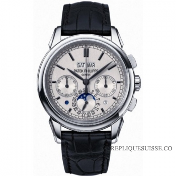 Patek Philippe - Chronographe Grand Complication avec cadran argente - Or blanc 18 carats - Cuir noir 5270G-001 Montres Copie