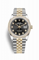 Copie Montre Rolex Datejust 36 Jaune Roles ou Oystersteel Or 18 carats 126283RBR Noir serti de diamants Cadran m126283rbr-0007