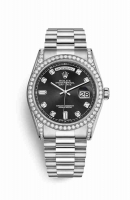 Copie Montre Rolex Day-Date 36 Or blanc 18 ct ensemble de cosses 118389 Diamant noir ensemble Cadran m118389-0013
