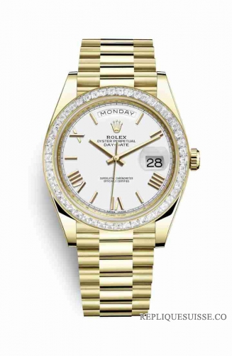 Copie Montre Rolex Day-Date 40 Or jaune 18 ct 228398TBR Cadran Blanc m228398tbr-0033