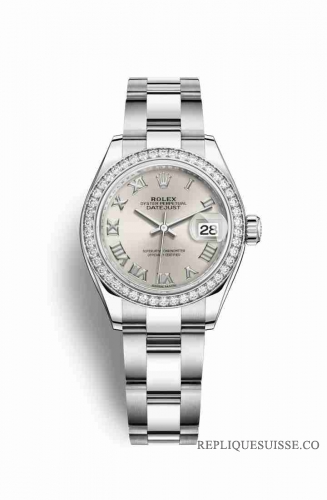 Copie Montre Rolex Datejust 28 Blanc Role ou Oystersteel Or blanc 18 carats RBR Argent Cadran m279384rbr-0010