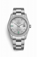 Copie Montre Rolex Day-Date 36 cerceaux en or blanc 18 carats sertie de diamants 118389 Rhodium sertie de diamants en emeraudes Cadran m118389-0124