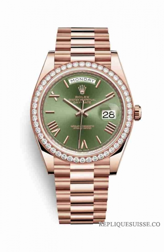 Copie Montre Rolex Day-Date 40 Or 18 carats Everose 228345RBR Vert olive Cadran m228345rbr-0011