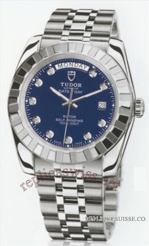 Tudor Classique Day Date 23010 bleu Index Diamants Hommes Montre Réplique