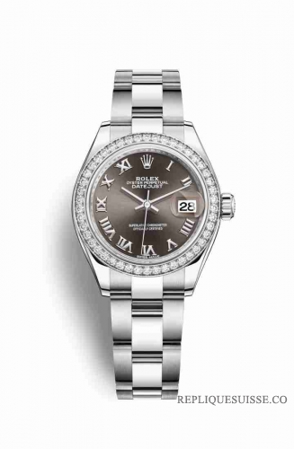 Copie Montre Rolex Datejust 28 Blanc Role ou Oystersteel Or blanc 18 carats RBR Gris fonce Cadran m279384rbr-0016