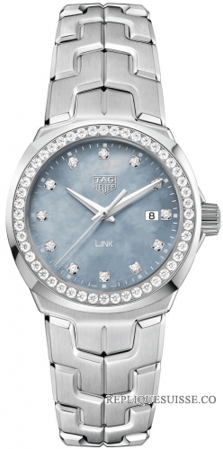 Copie Montre Tag Heuer Link Bleu Nacre Diamant Cadran Dames WBC1319.BA0600