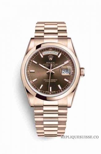 Copie Montre Rolex Day-Date 36 18 carats Everose or 118205 Cadran chocolat m118205f-0142