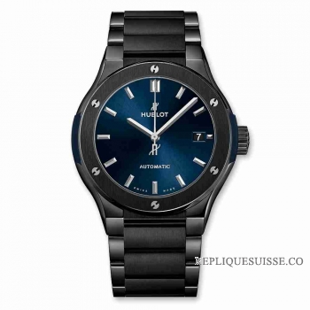 Copie Montre Hublot Classic Fusion Bracelet en ceramique bleu 45mm 510.CM.7170.CM