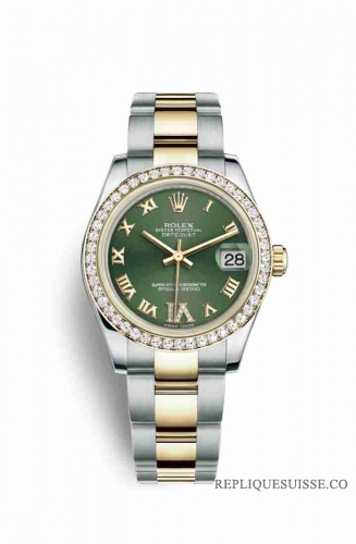 Copie Montre Rolex Datejust 31 Jaune Rolesor Oystersteel or jaune 18 ct 178383 Vert olive ensemble diamants Cadran m178383-0043