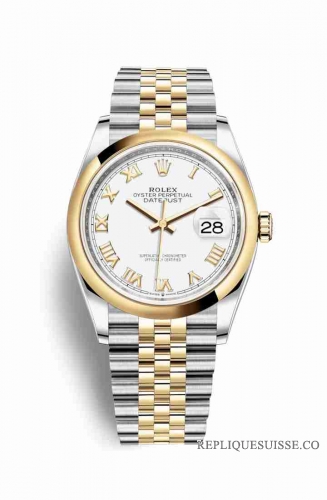 Copie Montre Rolex Datejust 36 Jaune Rolesor Oystersteel Or jaune 18 ct 126203 Cadran Blanc m126203-0029