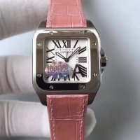 Cartier Santos 100 Pink cuir Midsize unisexe W20126X8 Montre Réplique