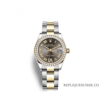 Rolex Datejust 31 Oystersteel or jaune 18 ct M278383RBR-0017 Gris fonce sertie de diamants Cadran