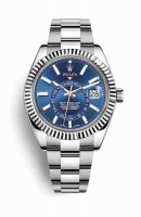 Copie Montre Rolex Sky-Dweller Blanc Reseur Oystersteel Or blanc 18 ct Cadran Bleu m326934-0003