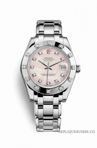 Copie Montre Rolex Pearlmaster 34 Or blanc 18 carats Diamants nacres roses Cadran m81319-0017