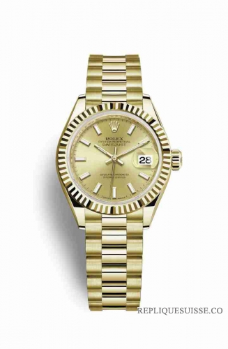 Copie Montre Rolex Datejust 28 Or jaune 18 ct Champagne-couleur Cadran m279178-0001