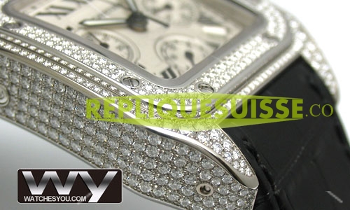 Cartier Santos 100 XL Chronographe Diamant WM500651 Montre Réplique - Cliquez sur l'image pour la fermer