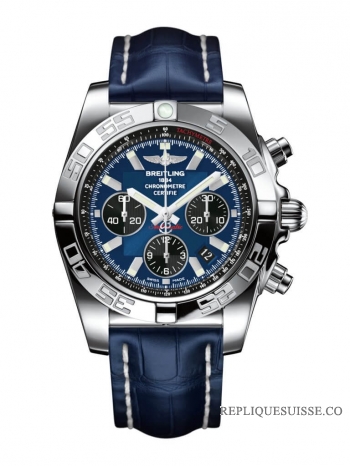 Breitling Chronomat 44 Acier inoxydable / Bleu yeux noirs / Croco / Broche (AB011012 / C789 / 731P / A20BA.1)