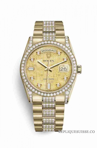 Copie Montre Rolex Day-Date 36 Or jaune 18 ct ensemble de cosses 118388 Nacre Champagne-couleur nacre Jubile Design diamants Cadran m118388-0060