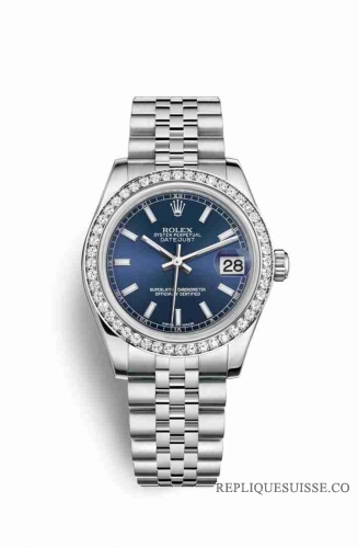 Copie Montre Rolex Datejust 31 Blanc Roles ou Oystersteel Or blanc 18 carats 178384 Bleu Cadran m178384-0029