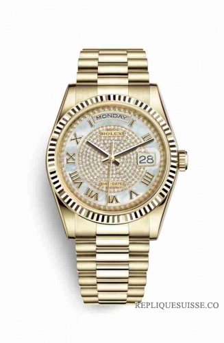 Copie Montre Rolex Day-Date 36 Or jaune 18 ct 118238 Diamant nacre blanche pavee Cadran m118238-0123