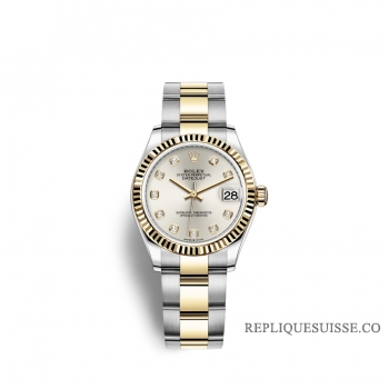 Rolex Datejust 31 Oystersteel or jaune 18 ct M278273-0019 Argent serti de diamants Cadran