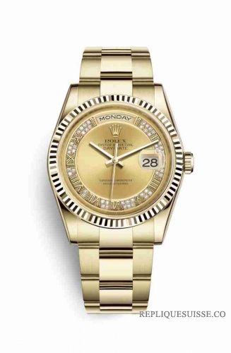 Copie Montre Rolex Day-Date 36 Or jaune 18 ct 118238 Ensemble de diamants couleur Champagne Cadran m118238-0181