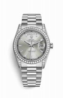 Copie Montre Rolex Day-Date 36 cosses en or blanc 18 carats serties de diamants 118389 cadran argente m118389-0058