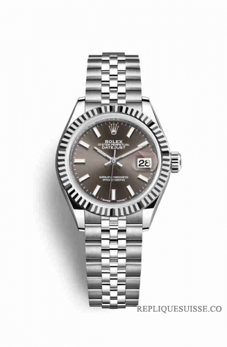 Copie Montre Rolex Datejust 28 Blanc Role ou Oystersteel 18 carats en or blanc Gris fonce Cadran m279174-0011