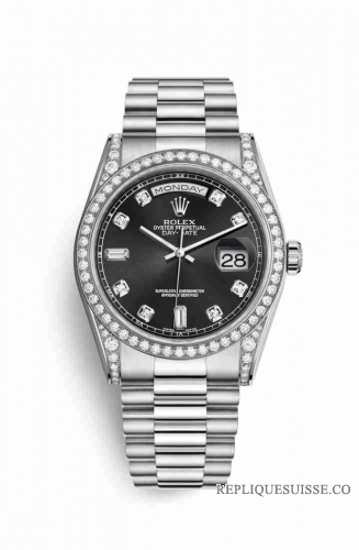 Copie Montre Rolex Day-Date 36 Or blanc 18 ct ensemble de cosses 118389 Diamant noir ensemble Cadran m118389-0013