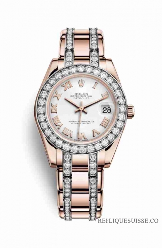 Copie Montre Rolex Pearlmaster 34 18 ct Everose or cadran blanc m81285-0043