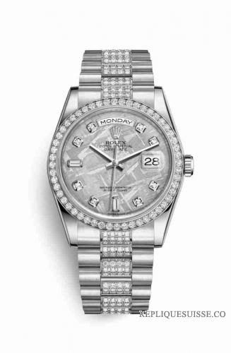 Copie Montre Rolex Day-Date 36 Platinum 118346 Meteorite sertie de diamants Cadran m118346-0092